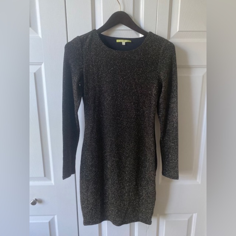 Gianni Bini Black Gold Metallic Long Sleeve Dress SzS